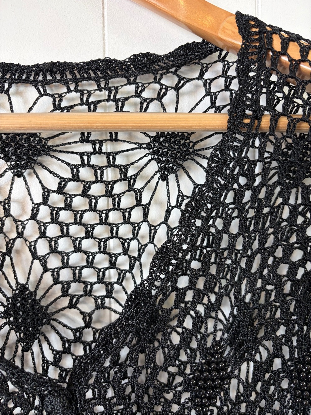 Vintage Y2K Whimsigoth Beaded Crochet Mesh Cardigan Sheer Cover Up Small boho - Picture 5 of 11